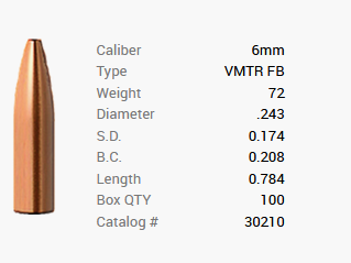 Proiettile Barnes 6mm/.243 72GR Varminator HP FB 100 pezzi