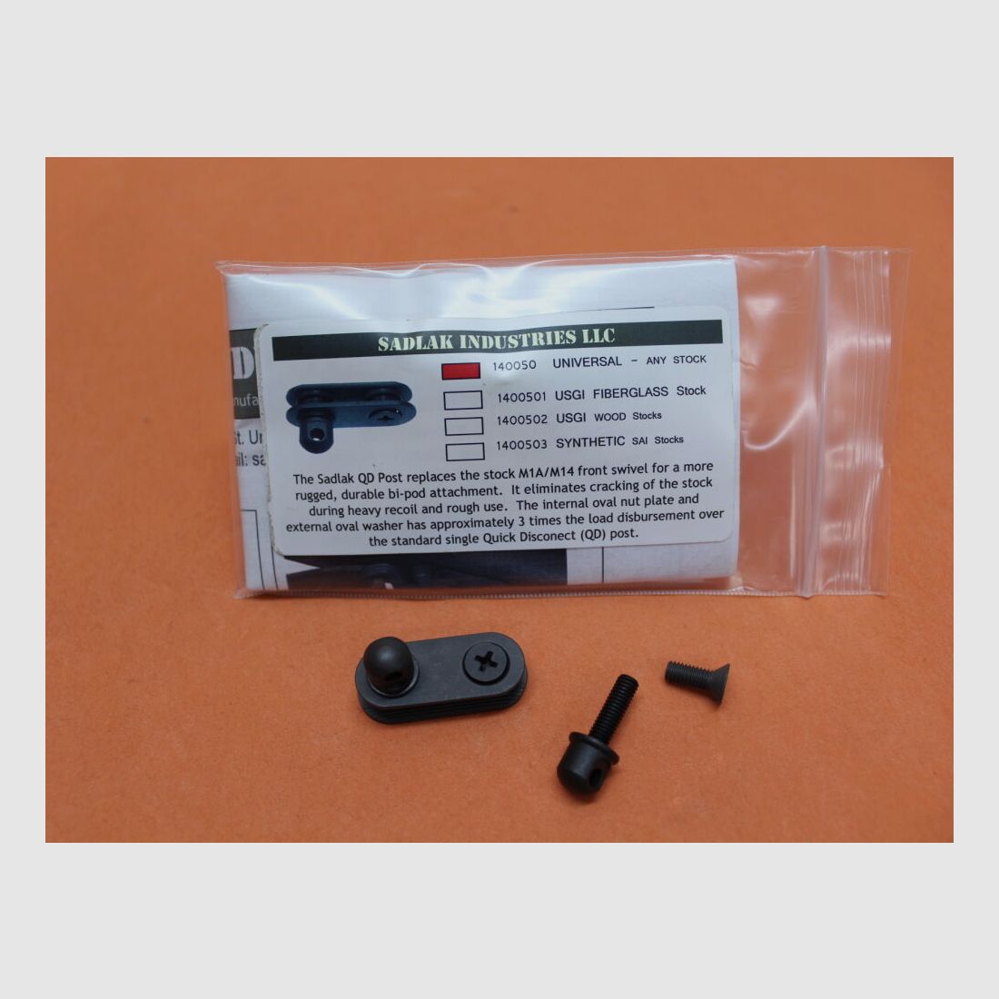 SADLAK Industries Fucile U.S. 7,62mm M14/ M1A: Posto QD rinforzato/ Gancio per cinghia Sadlak (140050)/ Anello per cinghia con piastra di supporto