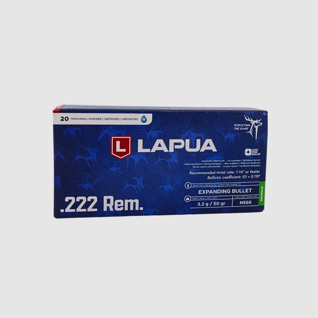 Lapua .222 Rem Naturalis 3,2g/50gr Büchsenpatronen Bleifrei