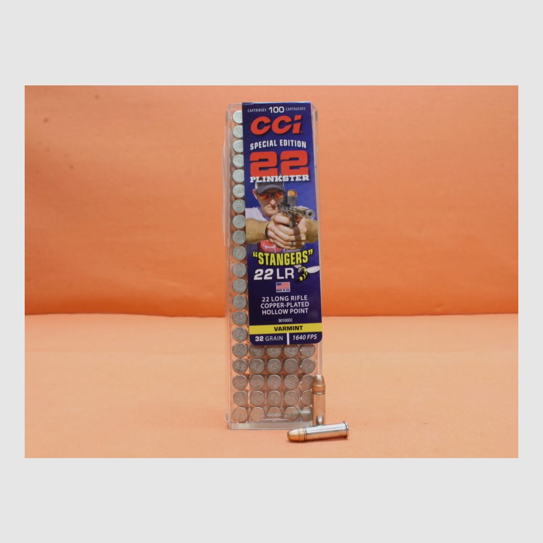 CCI. Patrone .22lr CCI 32grs HP (50100CC) Stangers HS VE 100 Patronen (HV: 1640fps) copper plated/ 2,6g Blei-Hohlspitz verkupfert