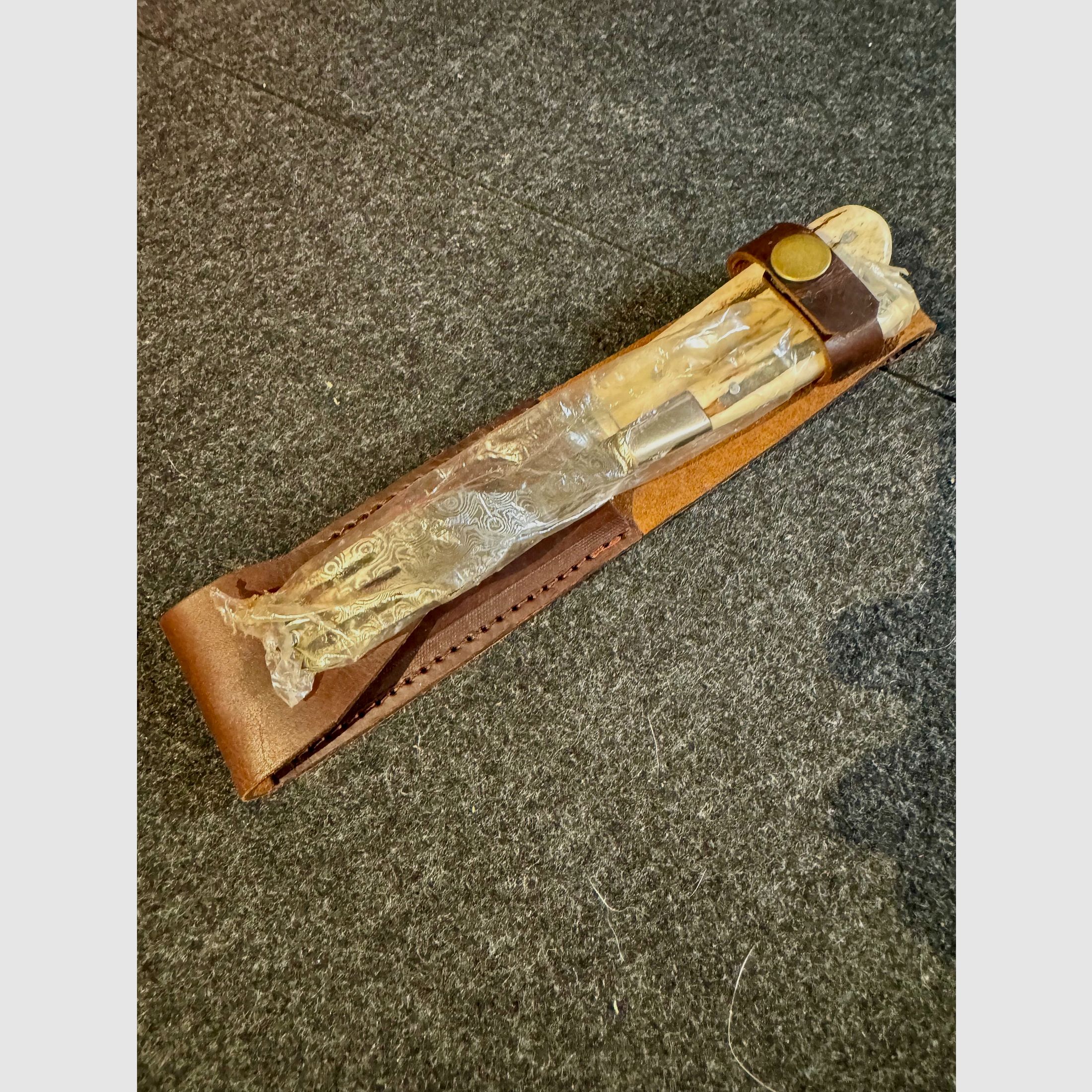 Jagdmesser, Gabel Set, Gürtelmesser, Hirschhorn, Jagd und Outdoor, Damastlook 71
