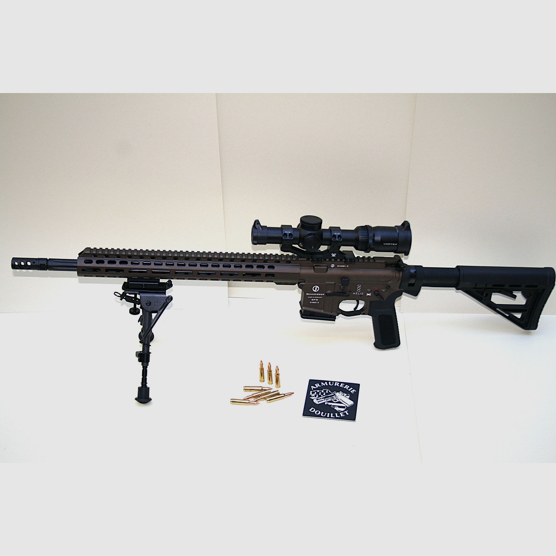 Pack Geweer SCHMEISSER SP15 Bronze Kal.222 met telescopische kolf + VORTEX Venom 1-6×24 richtkijker + Vortex montage ringen + DAKOTA Carbon bipod, afbeelding 2 van 12