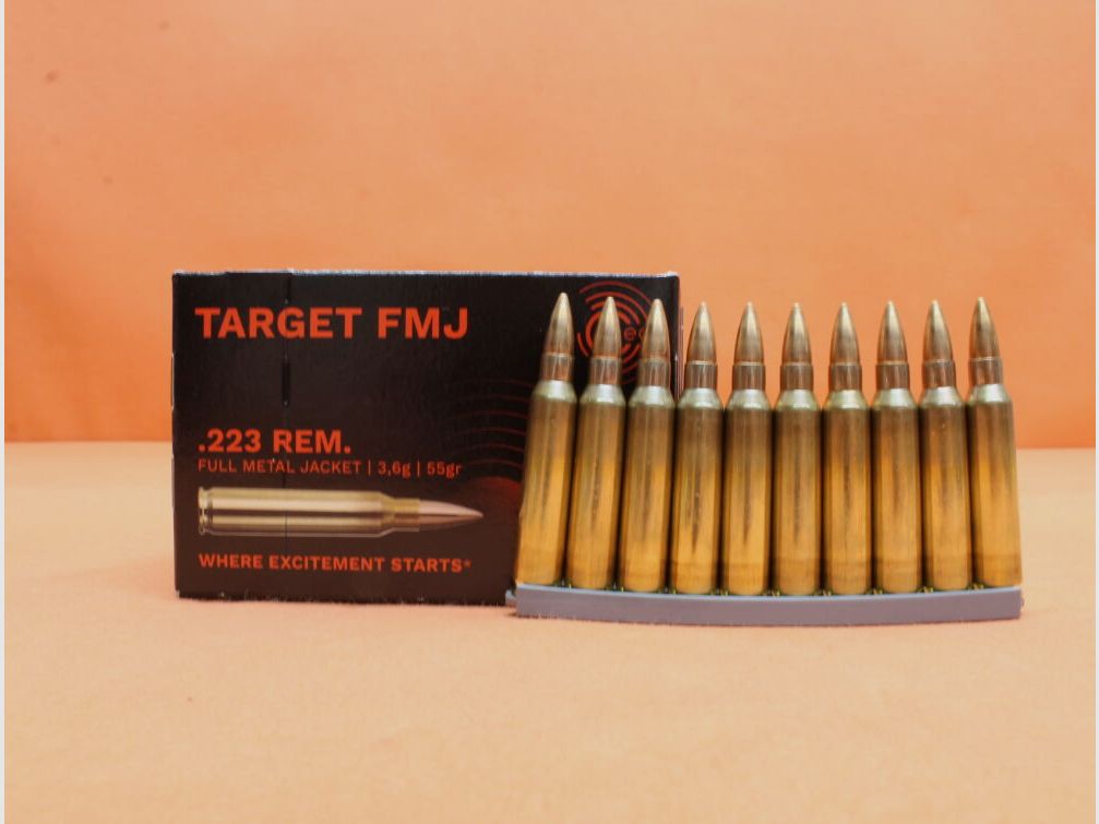 GECO Patrone GECO .223Rem 55grs FMJ (2317561) 3,6g Vollmantel-Target 20 x VE 50 = 1000 Patronen