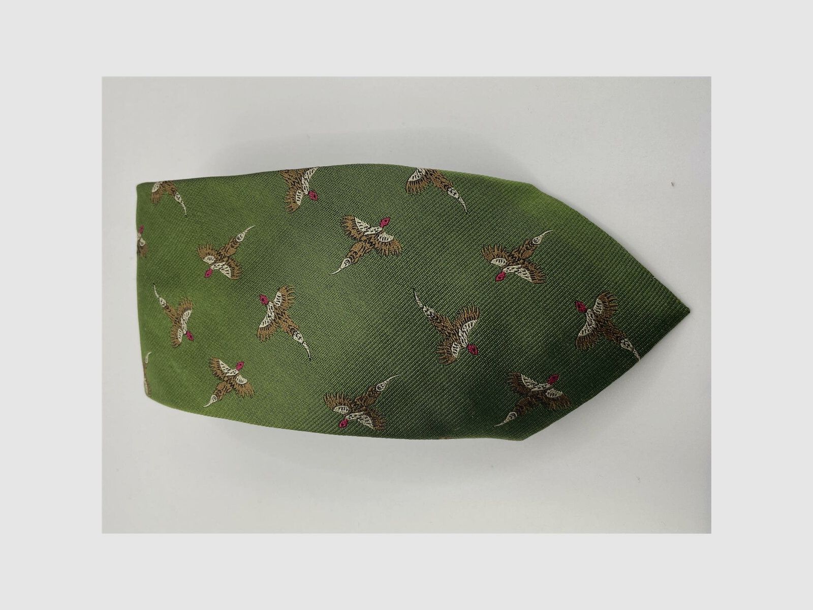 Robert Keyte tie 100% silk green design of ascending pheasant