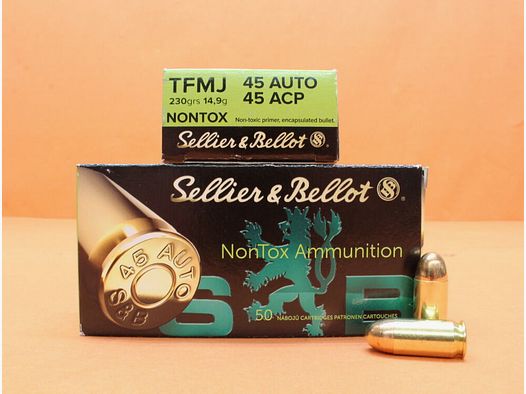 Sellier & Bellot Patrone .45Auto S&B/ Sellier&Bellot 230grs TFMJ NONTOX VE 50 Patronen/ 14,9g Vollmantel
