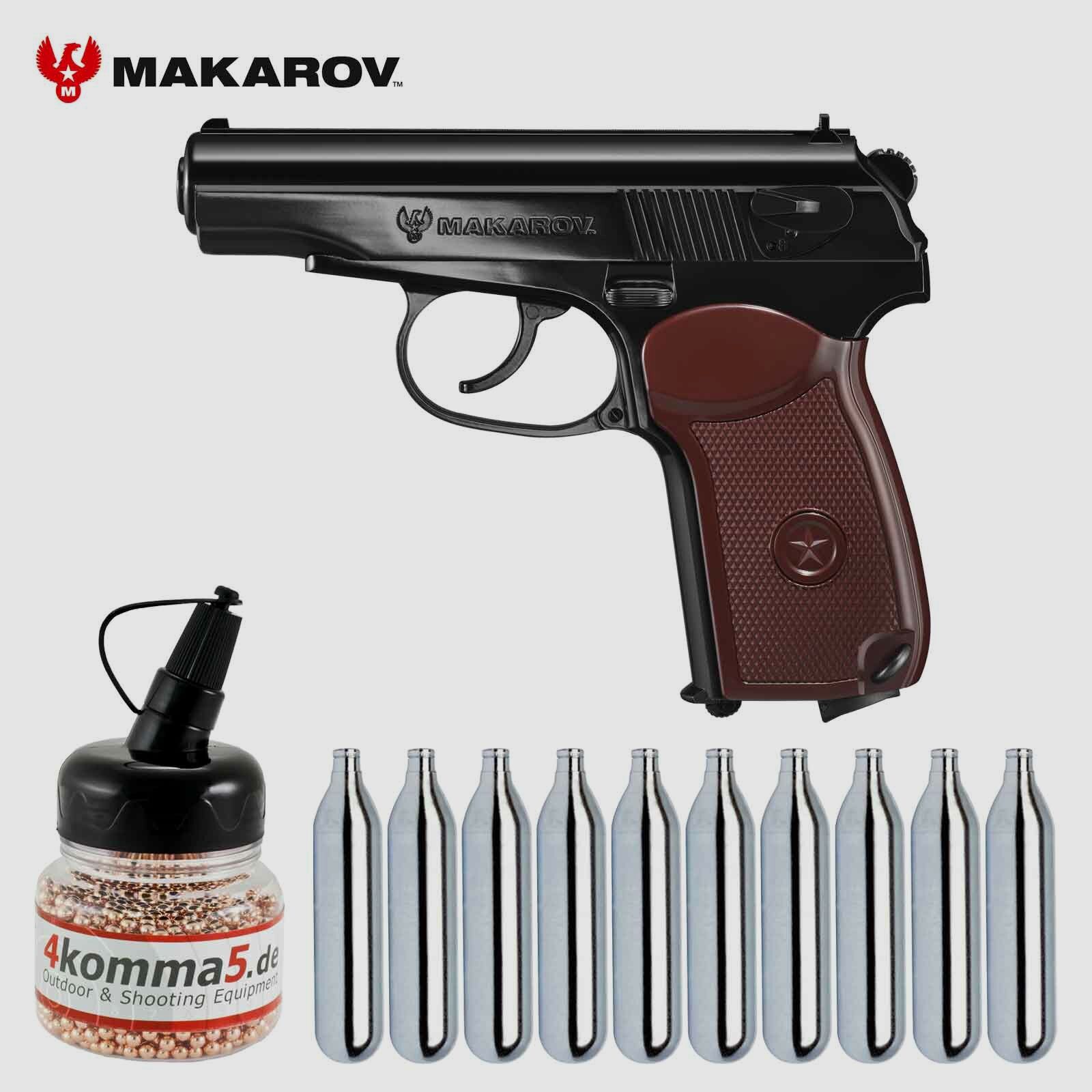 Luftpistolenset Makarov Co2-Pistole 4,5 mm BB (P18) + 10 Co2-Kapseln + 1500 Stahl-BB's komma5