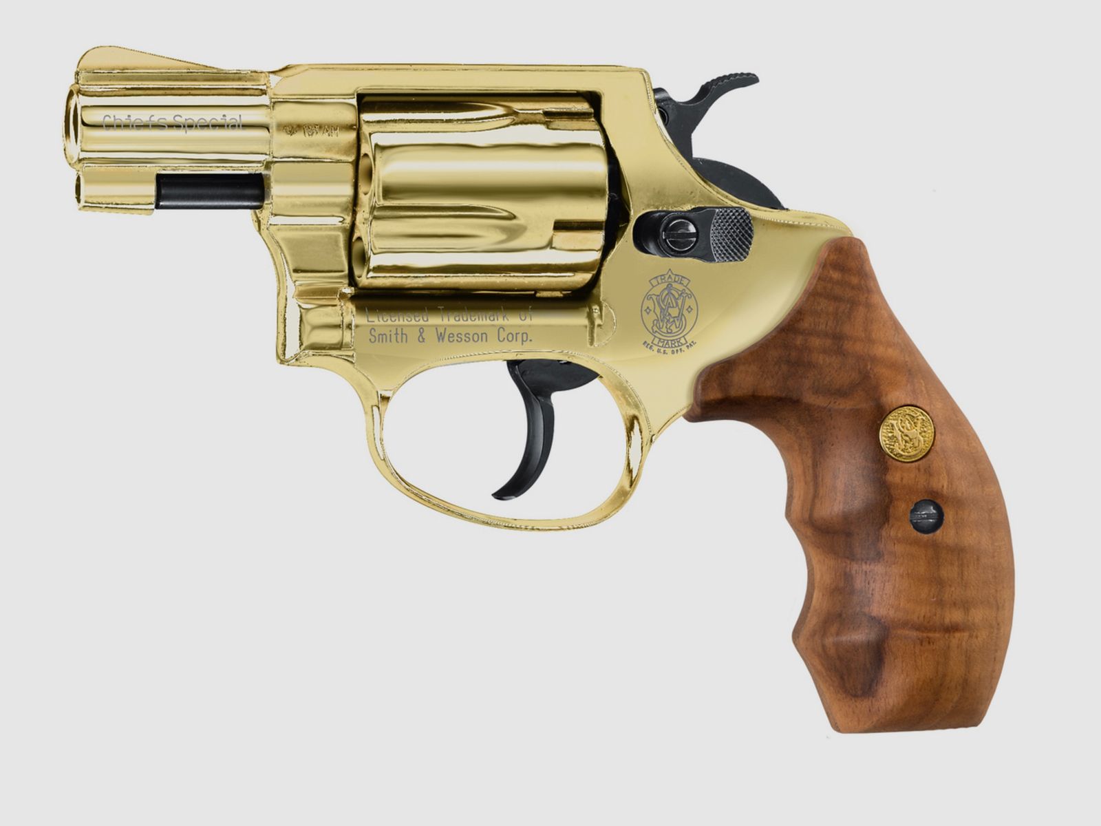 Umarex 348.02.13 Smith & Wesson Chiefs Special 9mm R.K. 24 karat gold-plated wooden grips pyro