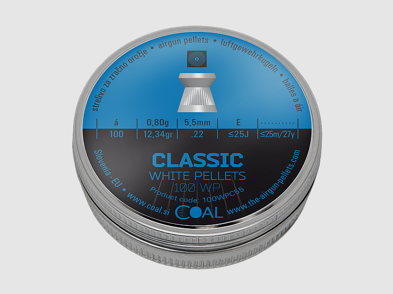 Coal Classic White Pellets Flachkopf Diabolos geriffelt Kal.5,5mm/.22 100Stk.