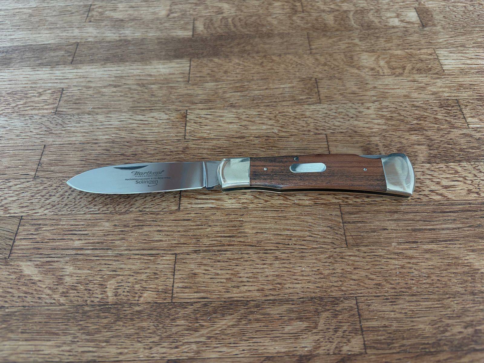 Cuchillo de bolsillo Hartkopf de madera de serpiente – Cuchillo de caballero de Solingen con herrajes de níquel plateado