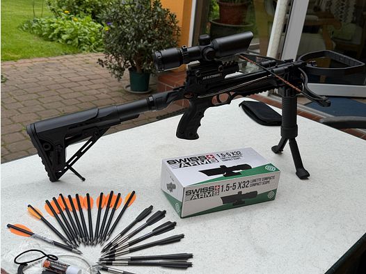 Armbrust Steambow AR-6 Stinger II Survival avec lunette de visée et divers accessoires :