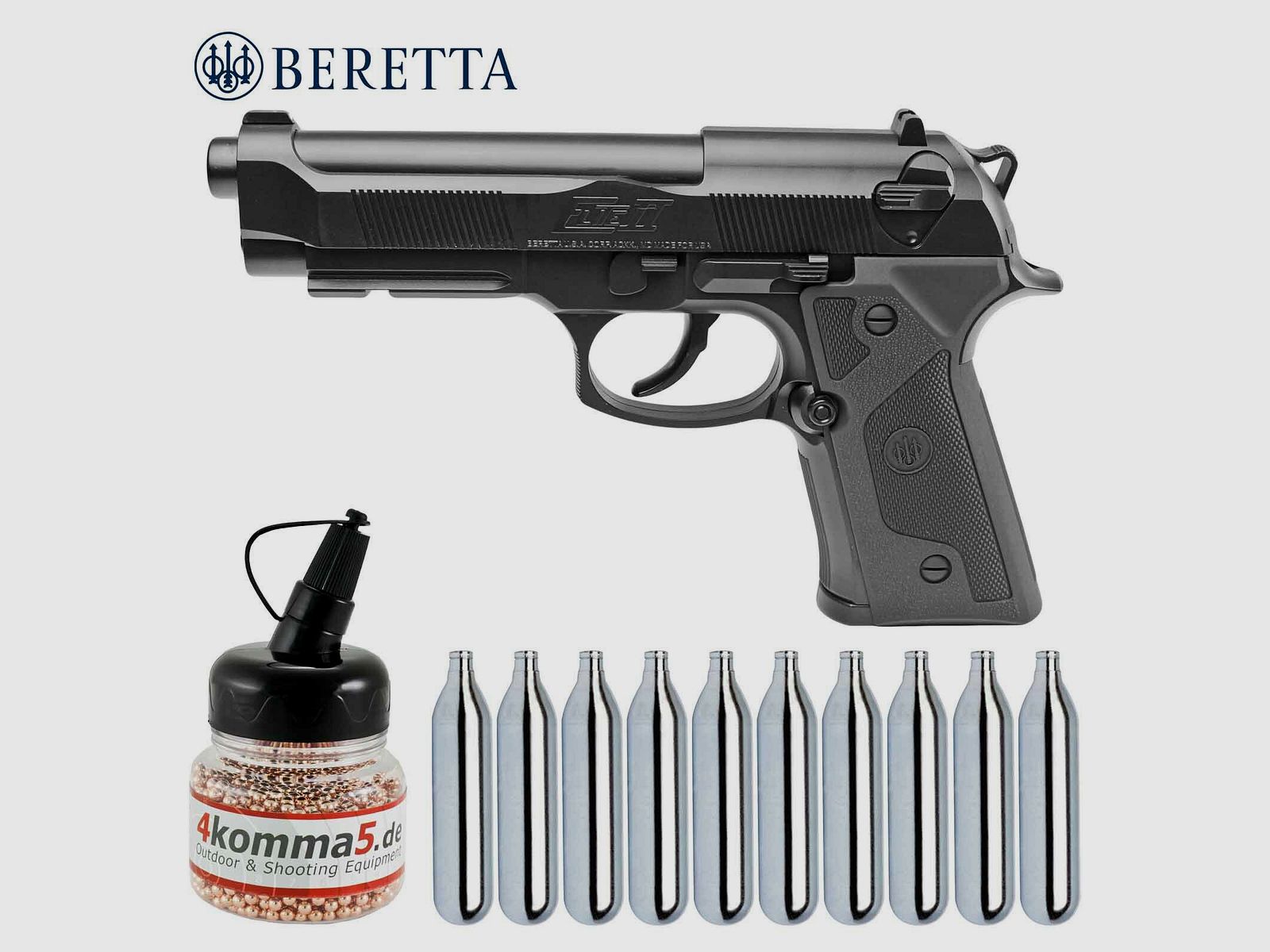 Luftpistolenset Beretta Elite II 4,5 mm BB Co2 (P18) + 10 Co2-Kapseln + 1500 Stahl-BB's 4komma5