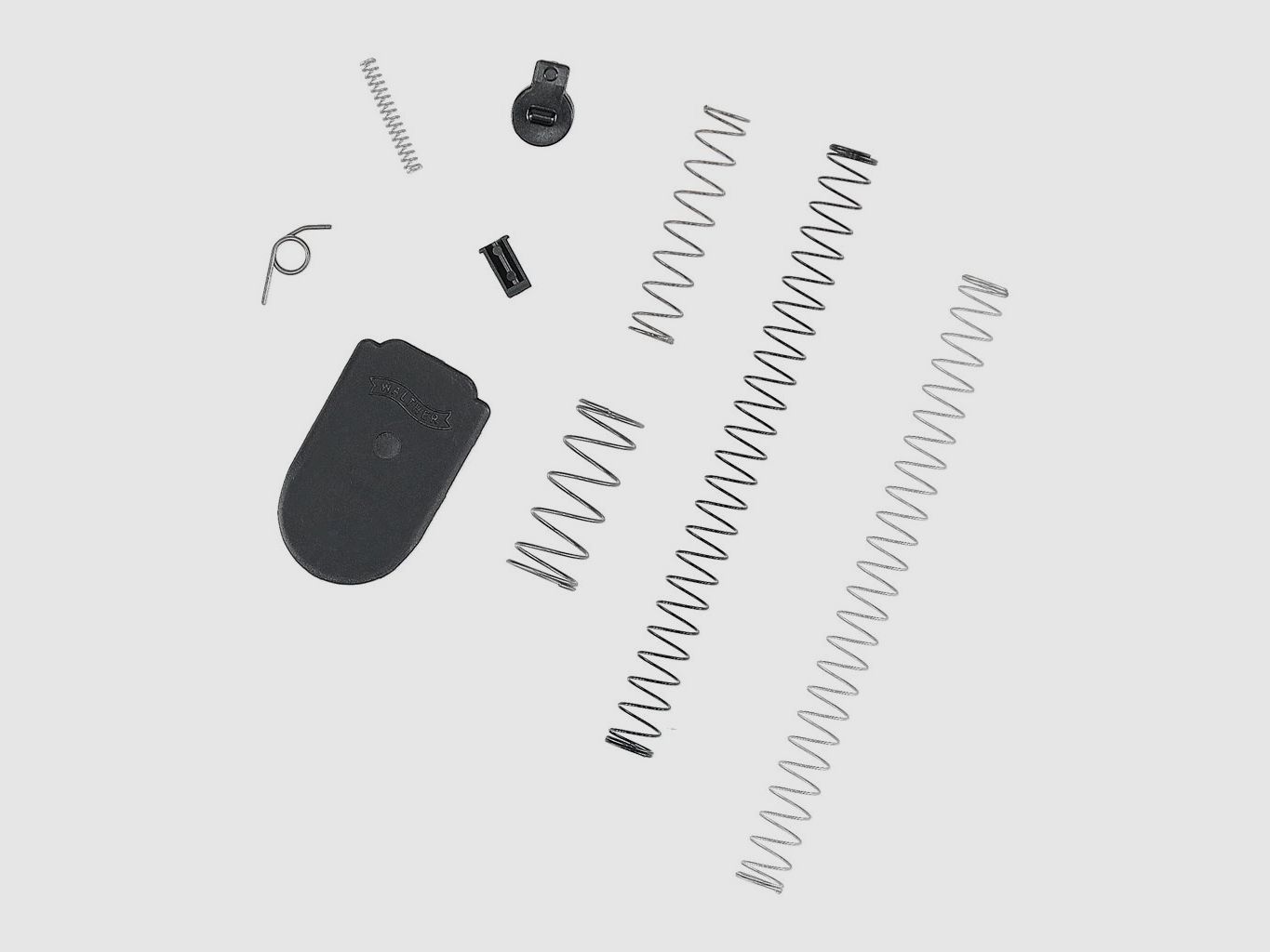 T4E Walther Service Kit für Waffe (2 Magazinfedern; 1x schwarz, 1x silber), Magazinschuh, Magazinschuh-Stopper-Kit, Hahnfeder, Schlittenrückholfeder, Laufrückholfeder)