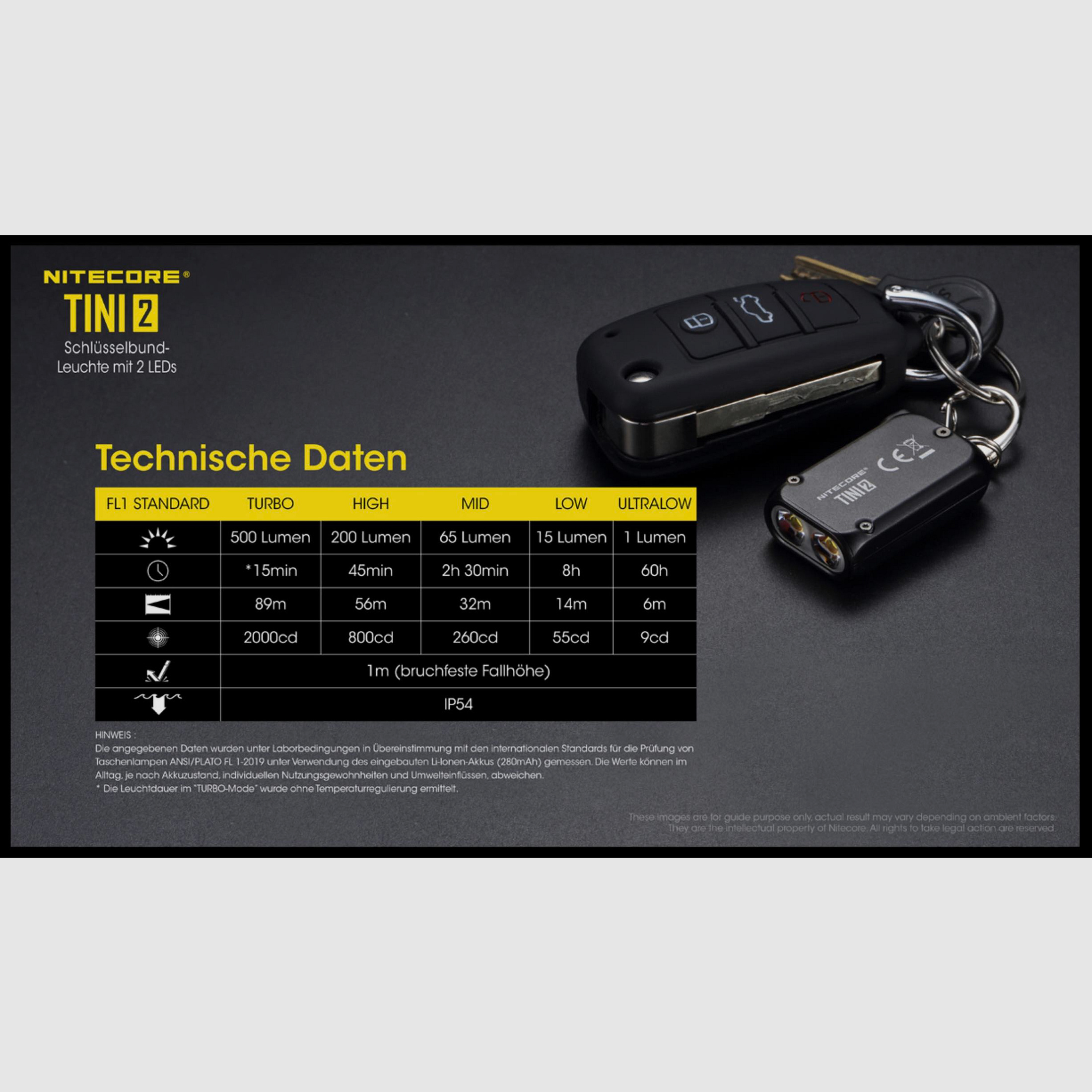 Nitecore TINI2 grau LED Taschenlampe 500 Lumen