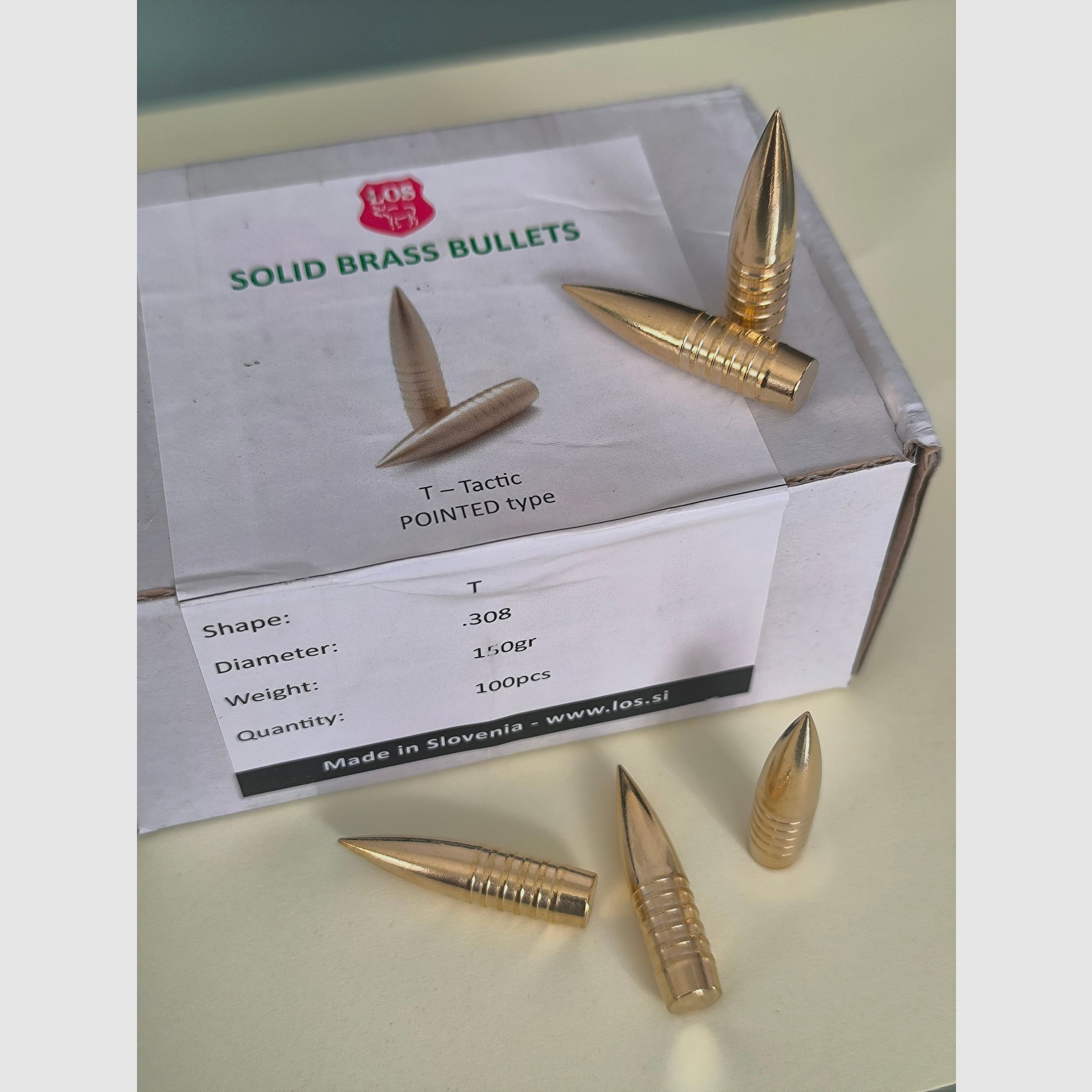 LOS Taktik Messing Geschosse 150 Grain  .30 Caliber (.308 Win. / 30-06 Sp. etc.) Solid Brass Bullets