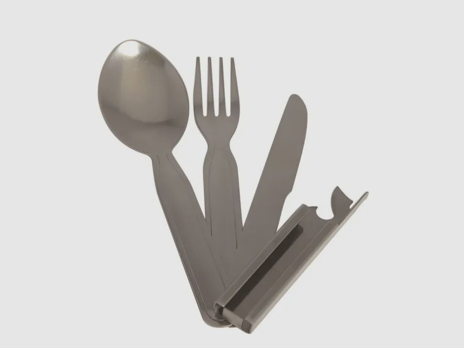 Army Essbesteck - Messer + Gabel + Löffel + Dosenöffner + Flaschenöffner aus Edelstahl