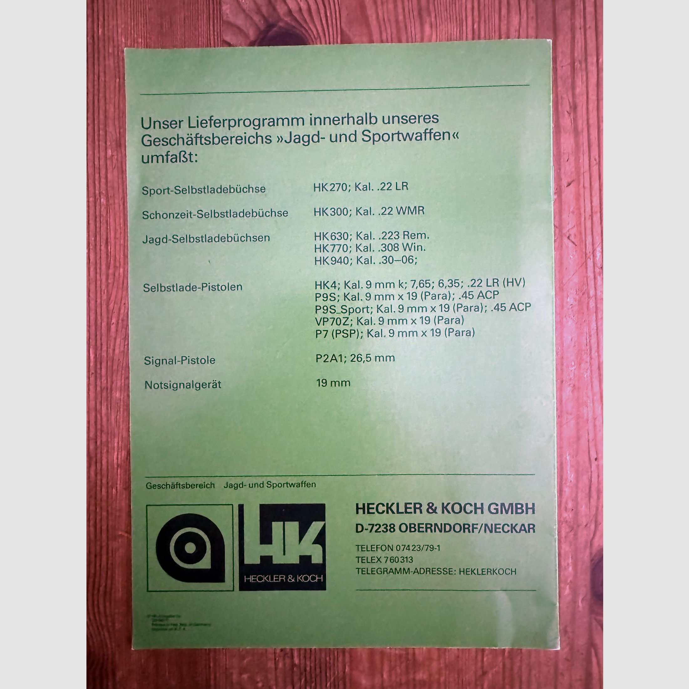 Operating manual / handbook for Heckler & Koch HK270 small caliber rifle, like new