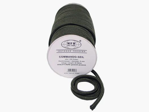 Cuerda, oliva, 9 mm x 60 metros en rollo, polipropileno 30,2 g/m * ¡No es una cuerda de escalada! *