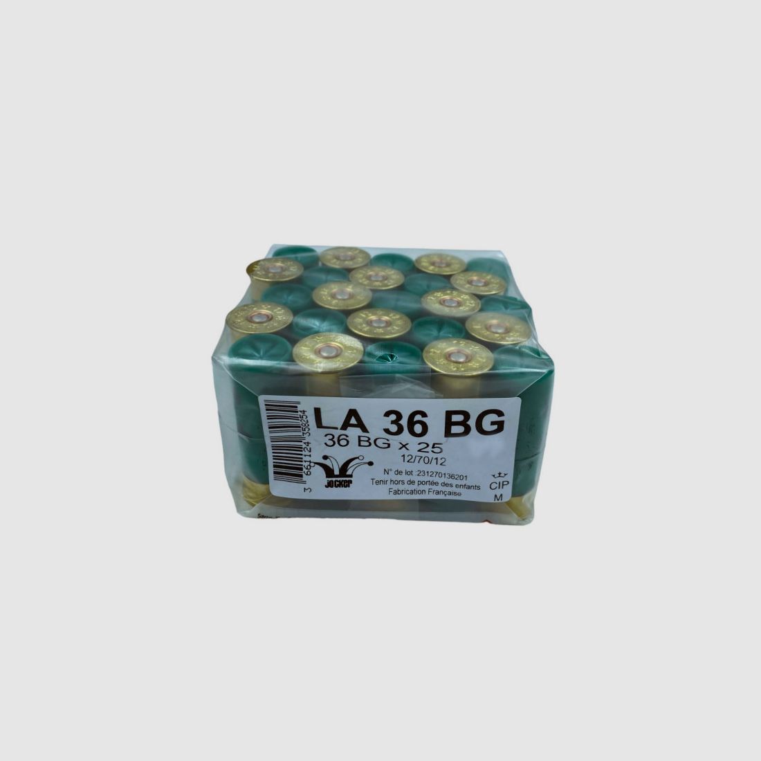 PACKUNG MIT 25 PATRONEN JOCKER LA36 36G FETTBAUCH CAL.12/70 BLEI 9
