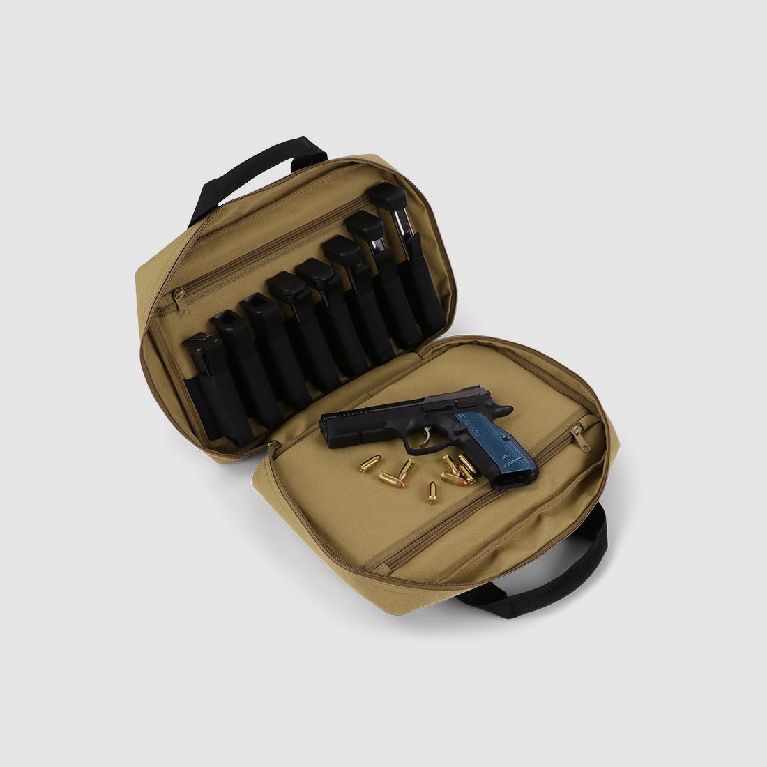 Winter Pistolentasche W8 für 2 Kurzwaffen – 8 Magazinhalter, 1000D, abschließbar (Dune)