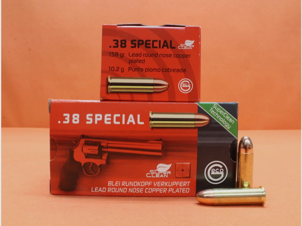 Cartouche GECO .38Special GECO 158grs CLRN SX (2319100) VE 50 cartouches (SuperClean - faible en polluants) / 10,2g tête ronde en plomb cuivrée