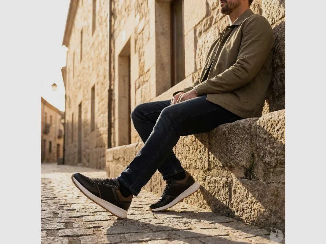 Zapatillas de hombre negras/marrones sintéticas - caña baja, imagen 7 de 8