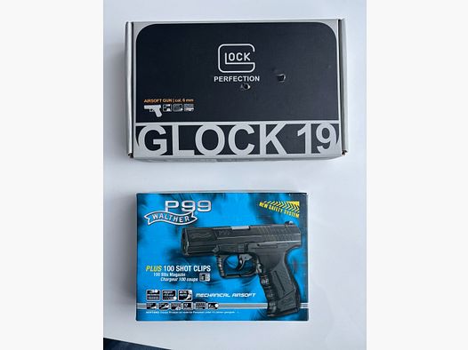 2 Airsofts Glock 19 mit 1,5 Originalreplika als Airsoft