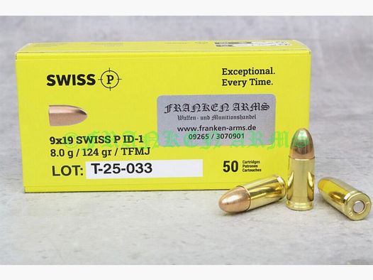 Swiss P 9x19 ID-1 FMJ 124gr. 8,0g 50 pezzi