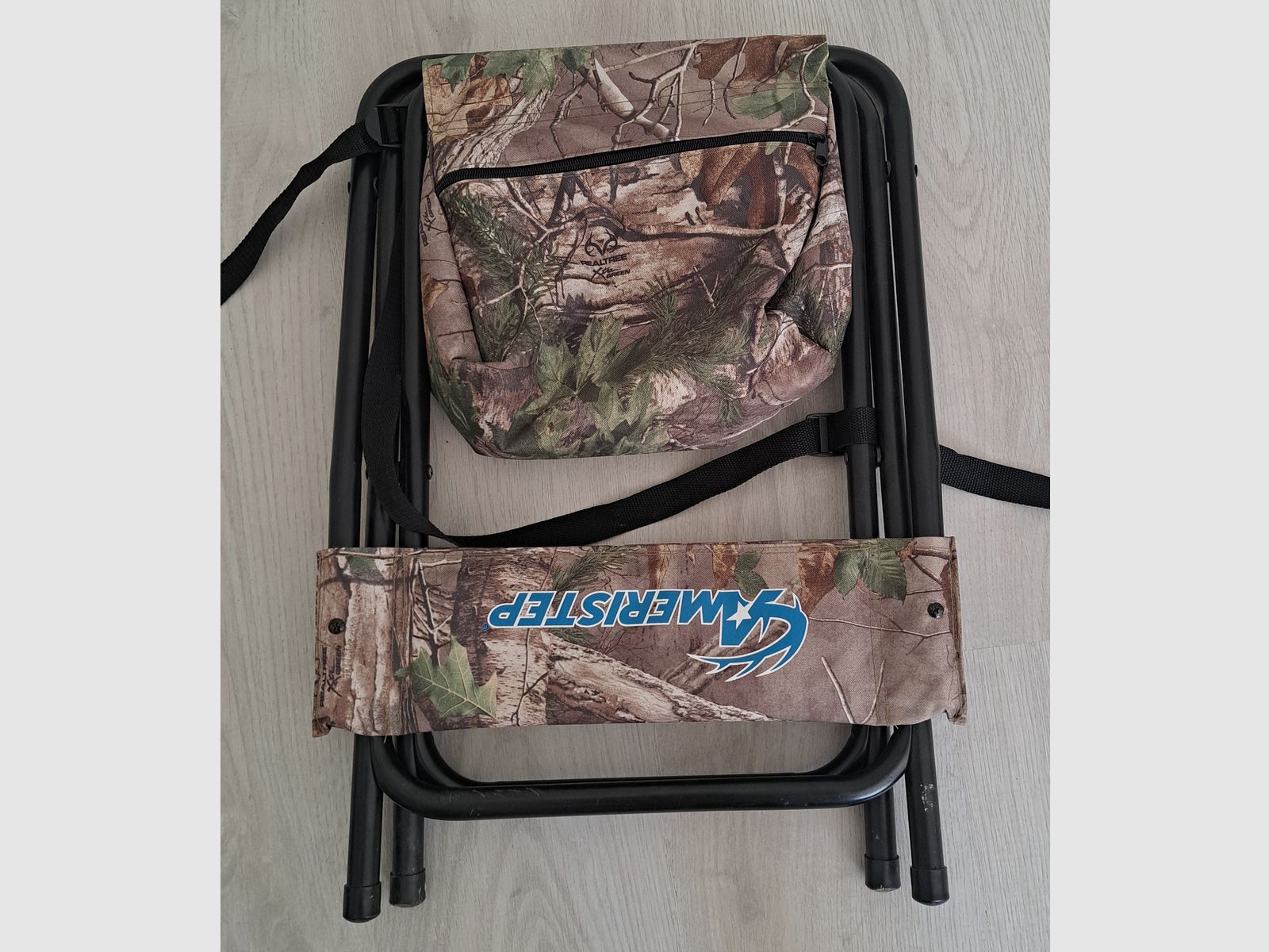 Hunting Ameristep folding chair with storage compartment