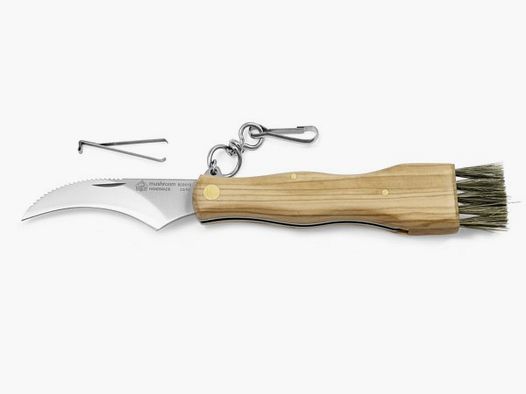 Couteau à champignons PUMA IP avec brosse, pince à épiler et mousqueton, bois d'olivier