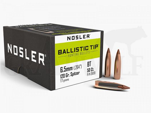 .264 / 6,5 mm 120 gr / 7,8 g Nosler Ballistic Tip Balas 50 piezas