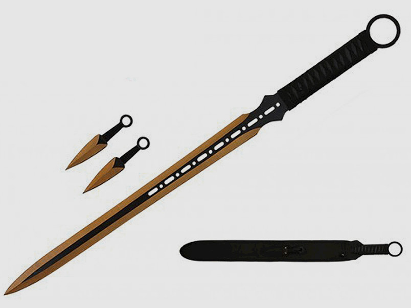 Ninja sword with 2 kunai and carrying strap