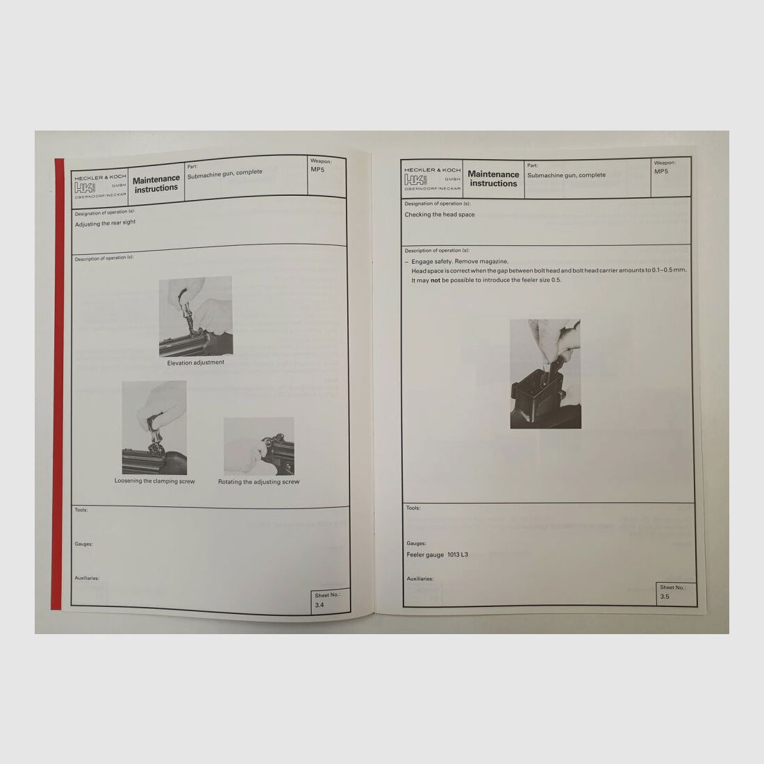 Heckler & Koch original HK MP5 SUBMACHINE GUN INSTRUCTIONS FOR MAINTENANCE AND REPAIR ID-No. 927859 ENG