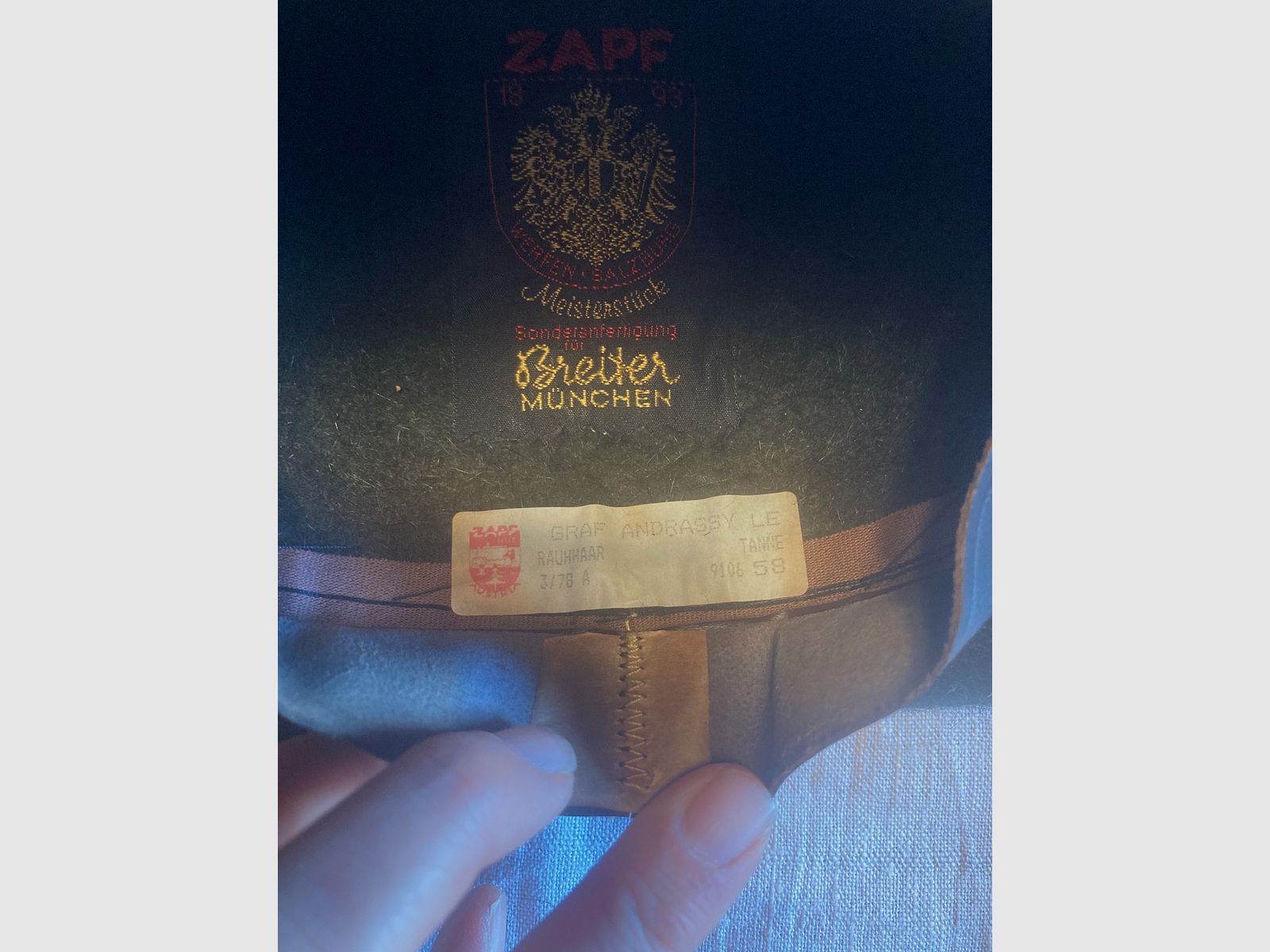 Sombrero de caza Loden de Zapf, como nuevo!