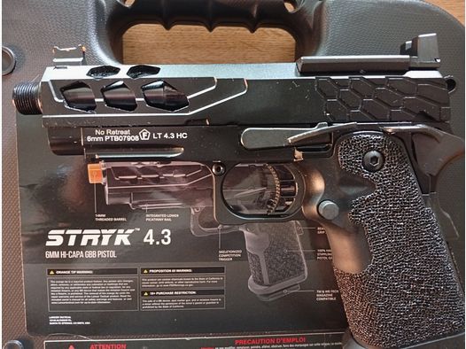 Lancer Tactical LTX-7B Stryk 4.3 Hi-Capa GBB Softairpistole, Nero – come nuovo
