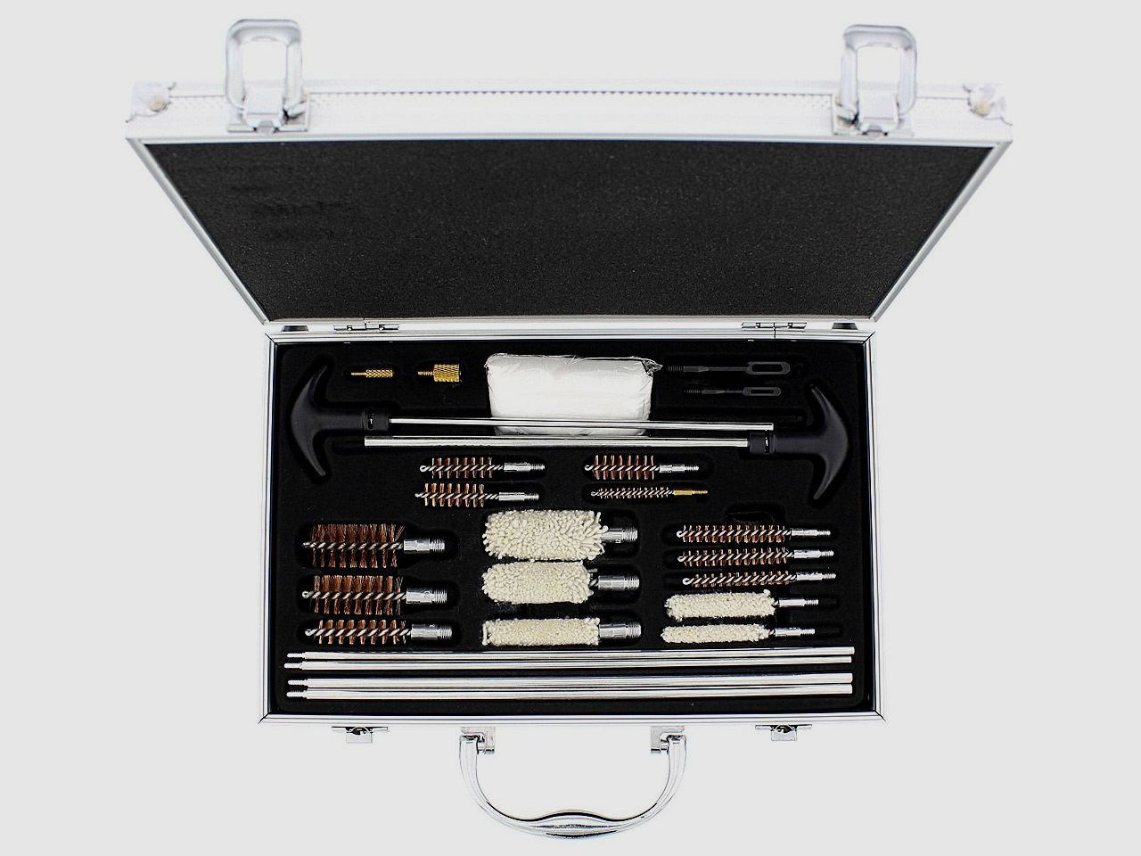Universal-Reinigungsset fĂĽr Lang- und Kurzwaffen im Aluminiumkoffer, 28-teilig