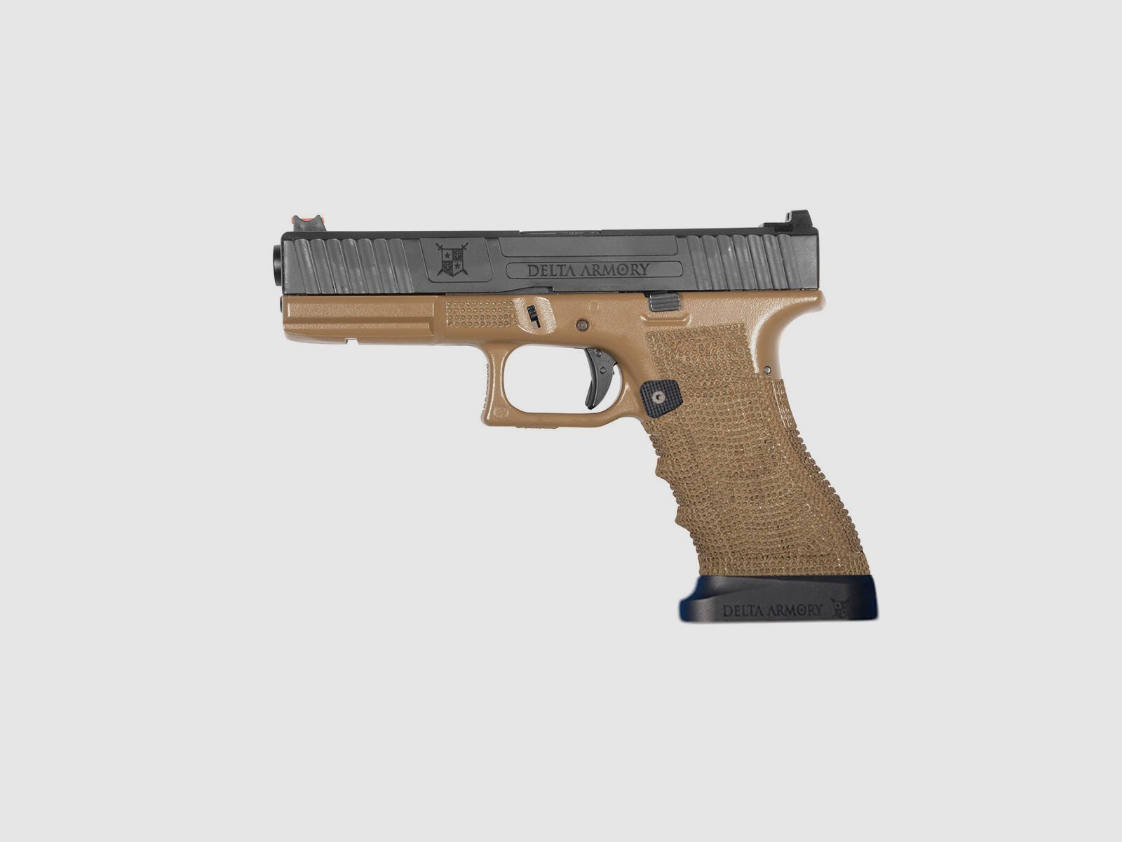 P04 GBB Airsoft Pistol with Grip Stippling in Tan | Delta Armory