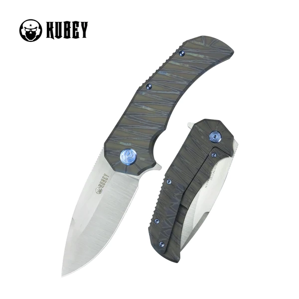 Kubey Bravo One Drop Point Folding Knife Flame Titanium, Satin M390 by Mikkel Willumsen (KB367B)
