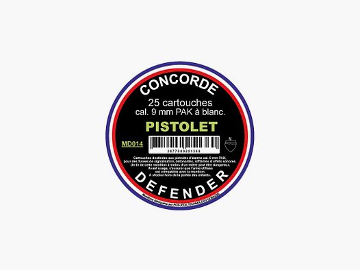 BOITE DE 25 CARTOUCHES POUR PISTOLET A BLANC CAL.9MM PAK