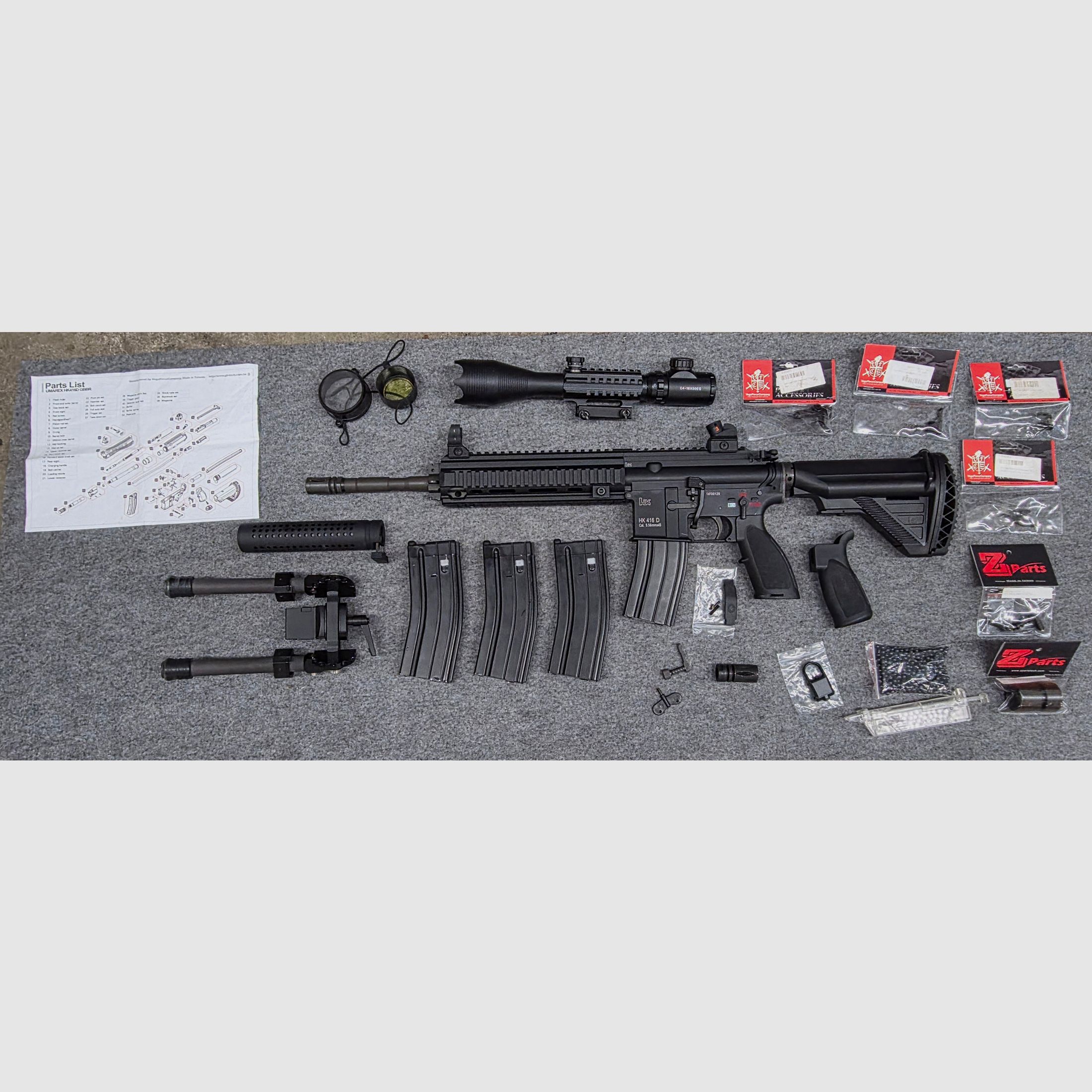 Neuwertige Gas Blowback HK416  GBB mit V3 Nozzle Stahl Bolt viel neues Zubehör Tuning Softair Gewehr ab 18 Jahre 6mm BB