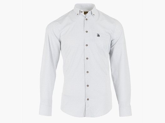 Tagart Stanford men's shirt in white with a small brown check pattern