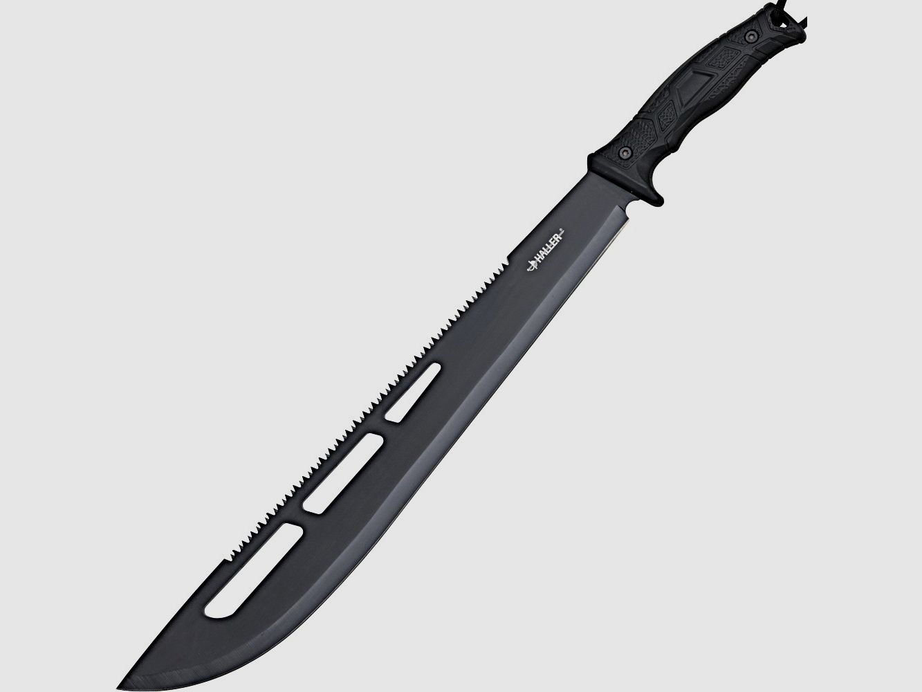 Machete negro con correa de transporte trasera