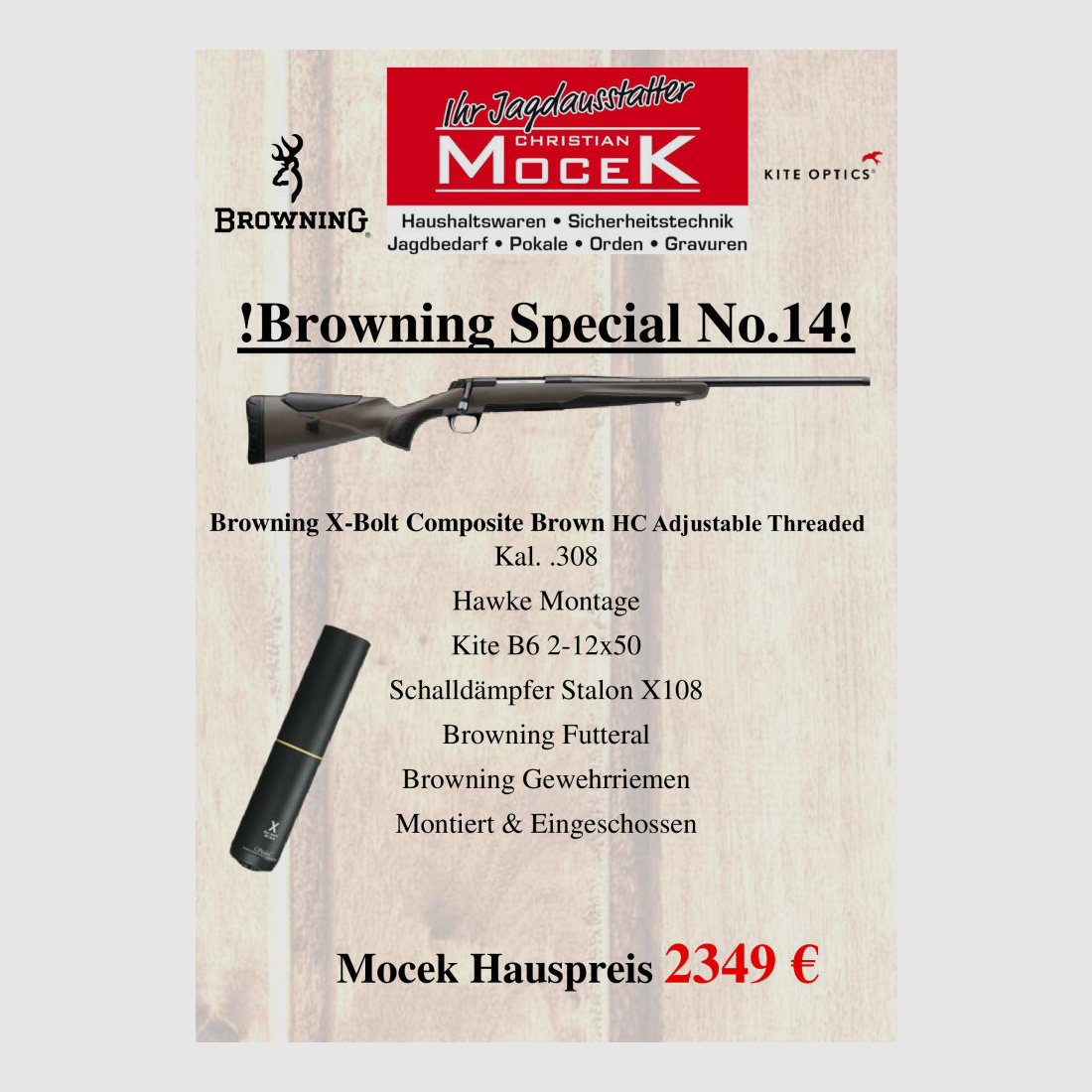 Browning X-Bolt Composite Brown HC Adjustable Threaded, mit Kite B6 2-12x50
