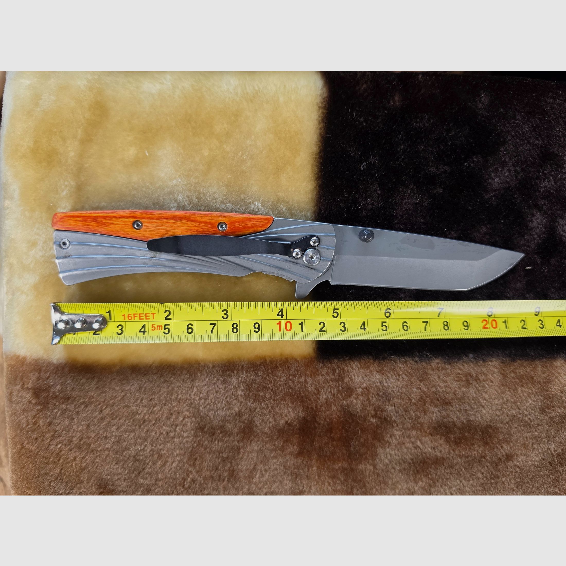 Modernes Einhand-Klappmesser mit Holz-Inlay & Gürtelclip – Elegantes EDC-Taschenmesser, Bild 4 von 5