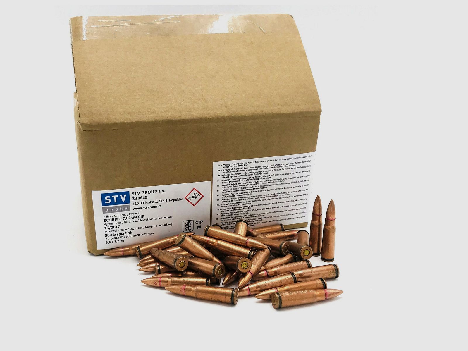 500 munitions 7.62X39 STV 123 grains FMJ cuivrées vrac