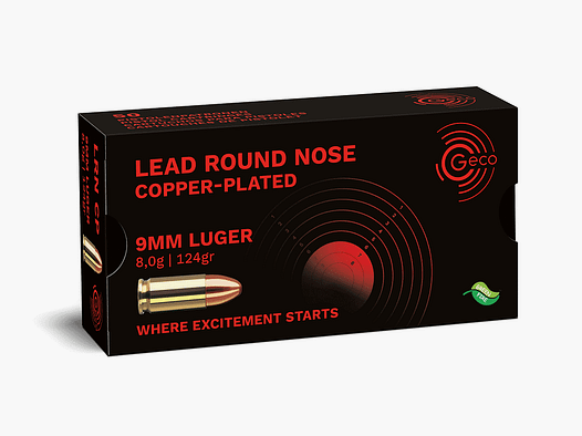 Geco 9mm Luger lead round nose copper-plated 124 gr. Superclean Sintox - 50 pcs.