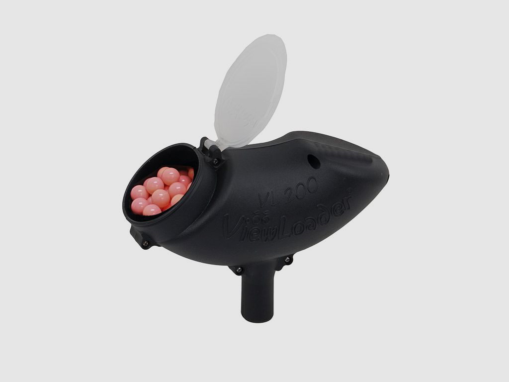 Paintball Speedloader 200er Viewloader Ammobox 200 Flip Top schwarz 1 StĂĽck + mit ca. 140 Porno Paintballs Kaliber .68