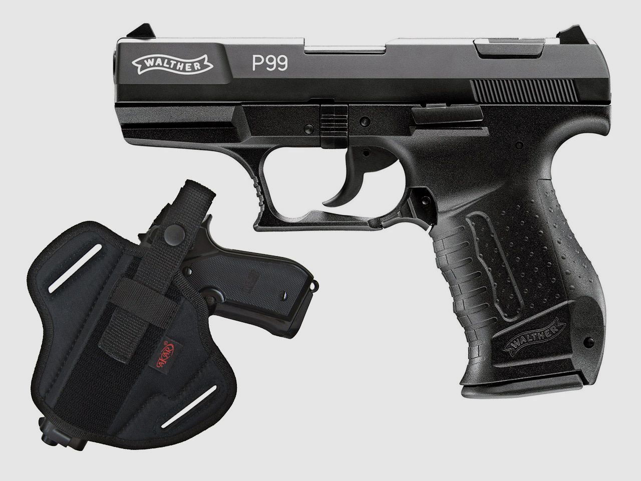 Schreckschuss Pistole Walther P99 schwarz Kaliber 9 mm P.A.K. (P18) + Universalholster