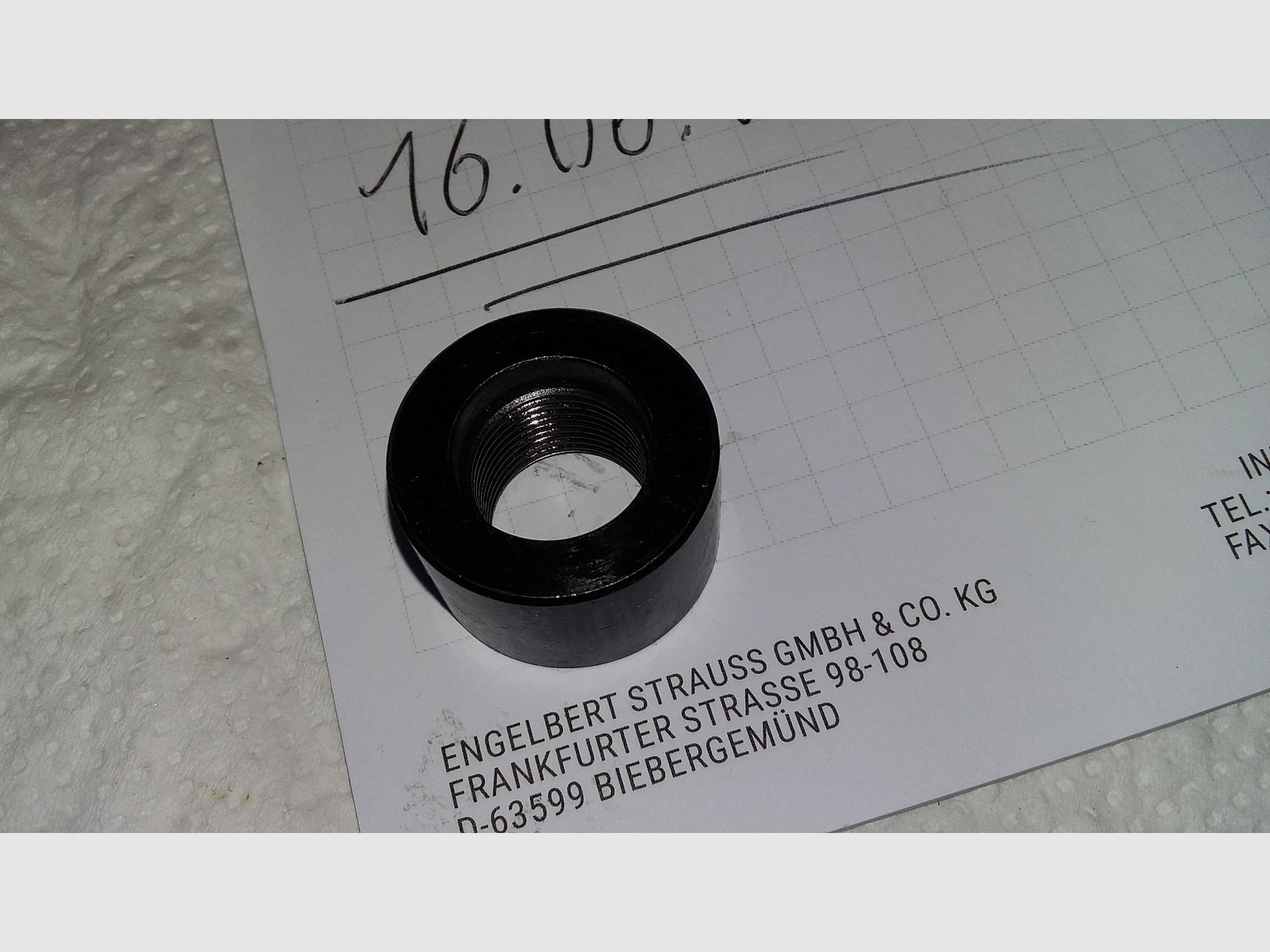 Stahl 14mm links Gewinde Adapter von Waffen Naunin für Läufe ohne Gewinde. Innendurchmesser: 14,5mm.