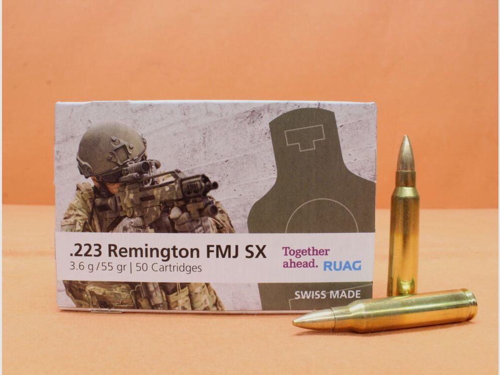 RUAG Cartouche .223Rem RUAG 55grs FMJ SX (2412244) VE 50 cartouches/ 3,6g Full Metal Jacket - Cible (réduit en substances nocives)