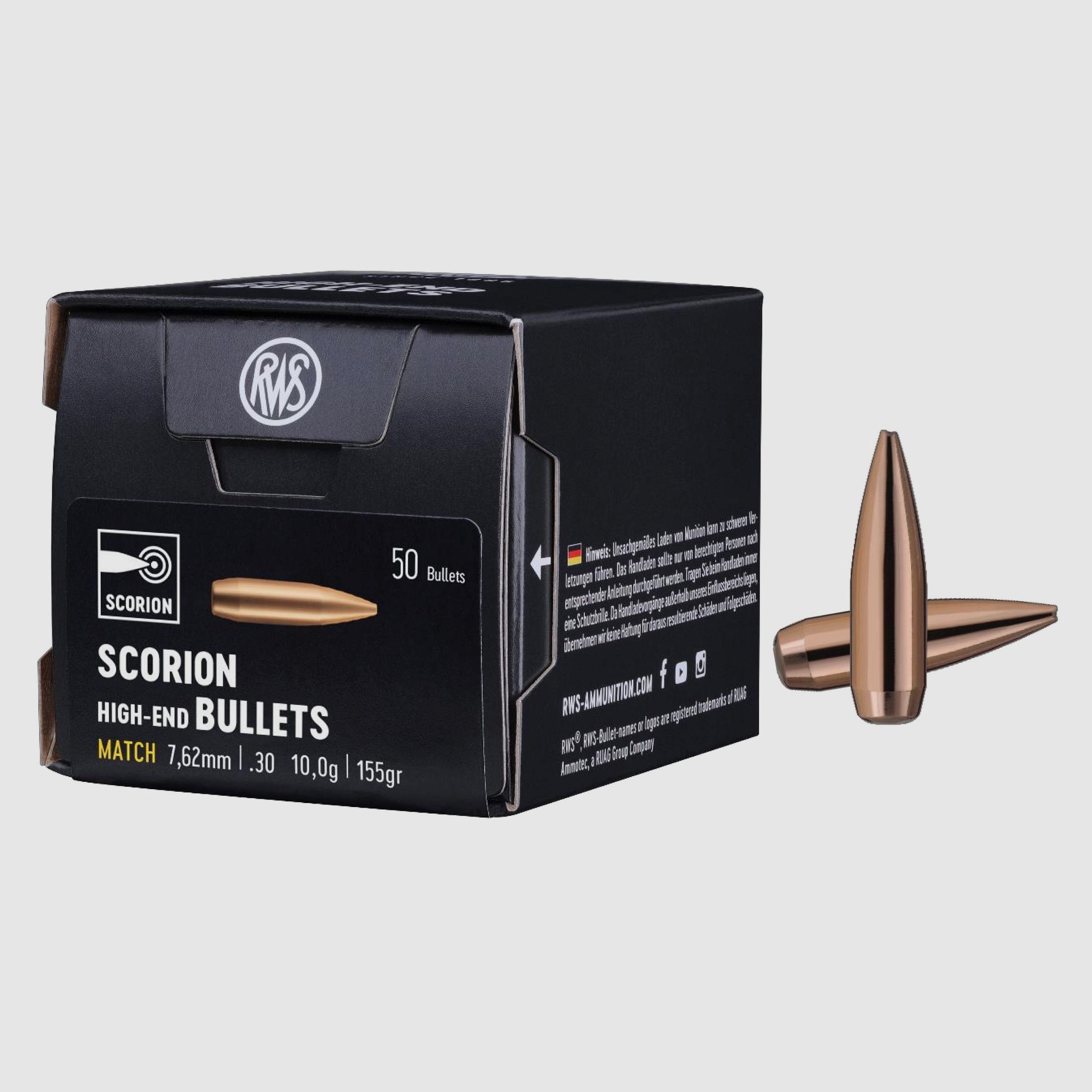 RWS 2421464 Geschosse 7,62 mm .308 Scorion HPBT- Match 12,0 g 190 gr